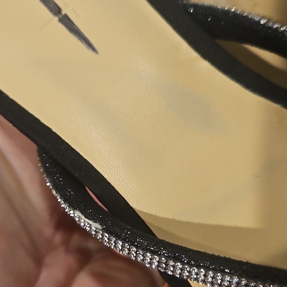 NEW! LOFT Black Velvet Silver Sparkle Embellished Bow Sandals. - Picture 7 of 8